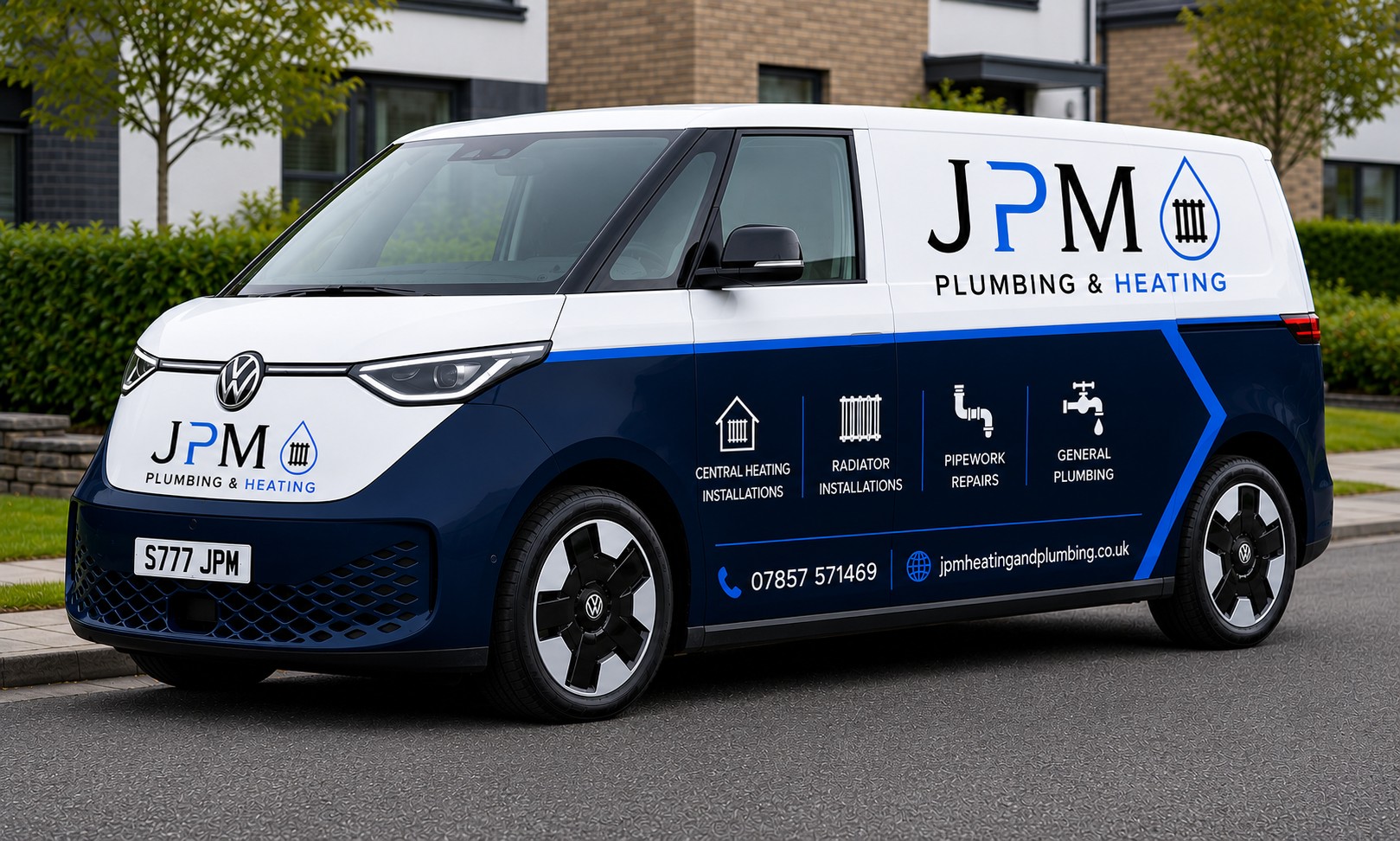 The JPM Plumbing & Heating branded van — serving West Yorkshire